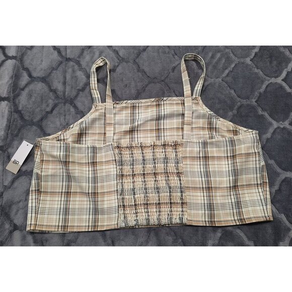 NWT BP Light Plaid Camisole Top With Smocked Front & Adjustable Straps/Sz. - Picture 2 of 3